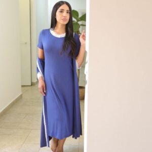 סט כותונת וחלוק בגוון כחול מלכותי