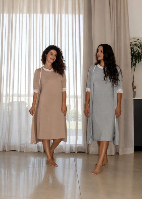 סט כותונת וחלוק בגוון אבן